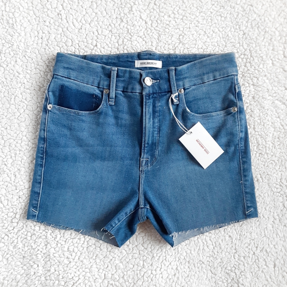 GOOD AMERICAN High Rise Cut Off Denim Shorts Size 6 / 28